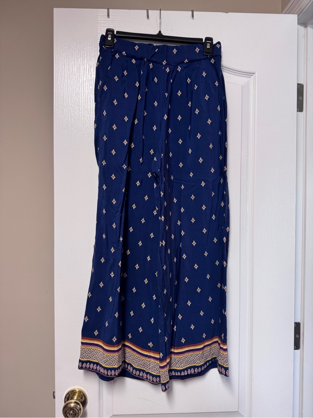a.n.a Navy Wide-Leg Printed Pants with Multicolor Hem